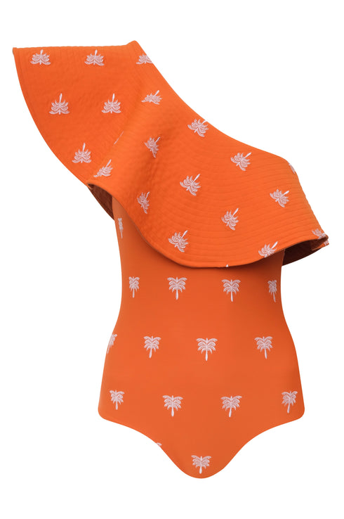 Tucan Embroidered One Piece / Orange Lilac Polka Palms